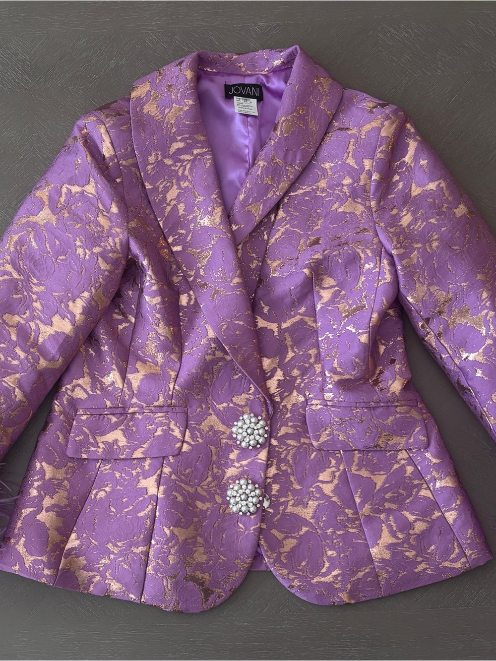 JOVANI ✨ Lavender Gold Feather Cuffs Pant Suit 24621 Sz 12 - Picture 4 of 16